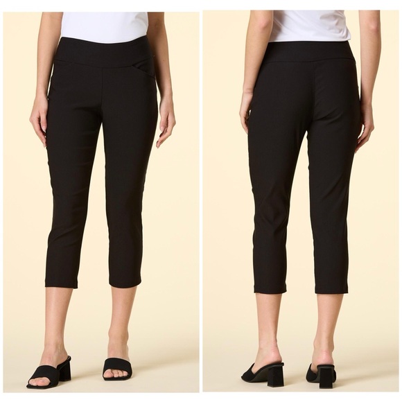 Women's Black Cropped Dress Work Pants Size 9 Crop Trousers Textured - Picture 1 of 10